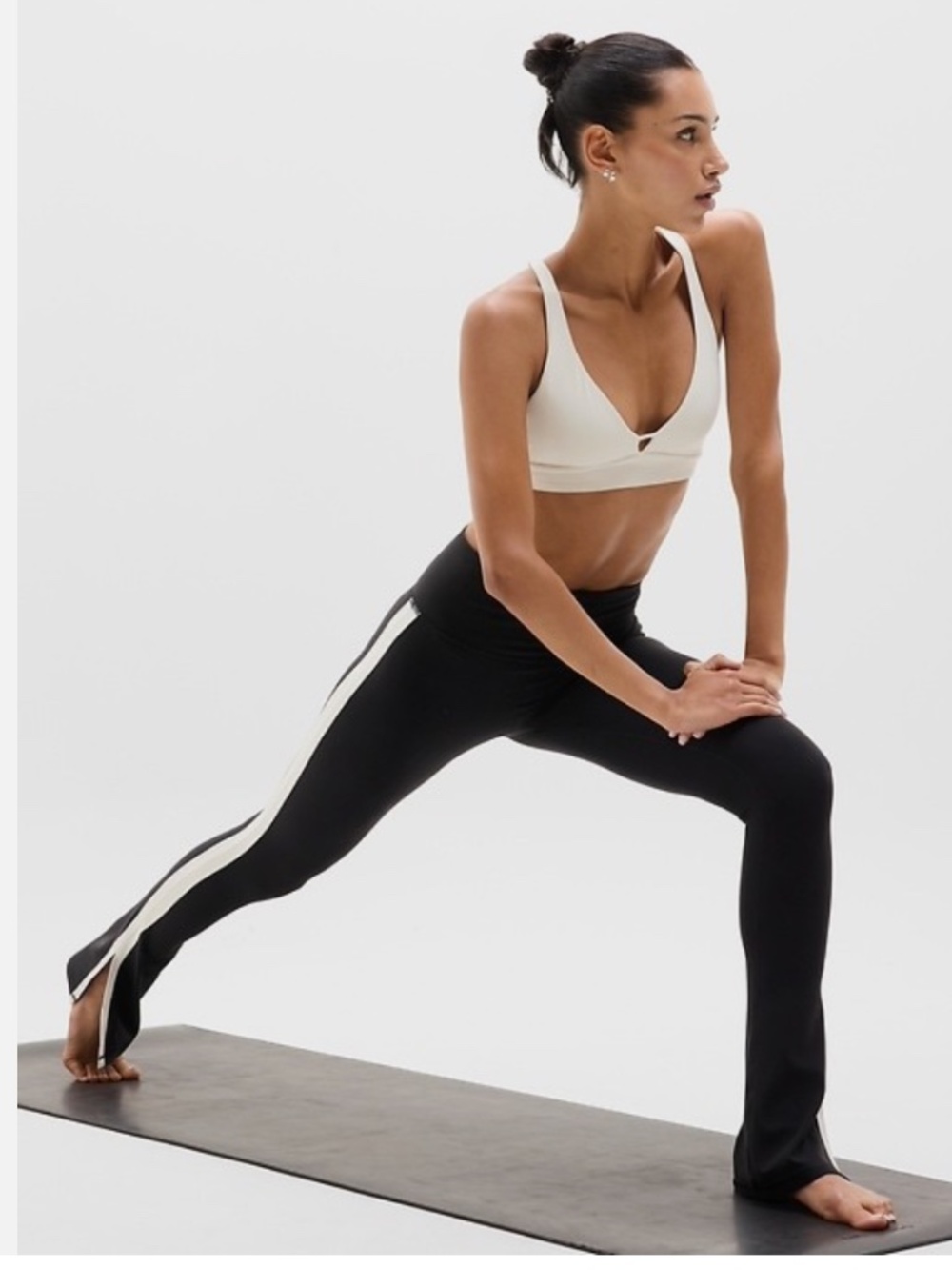 Athleta Black Leggings with White Side Stripe